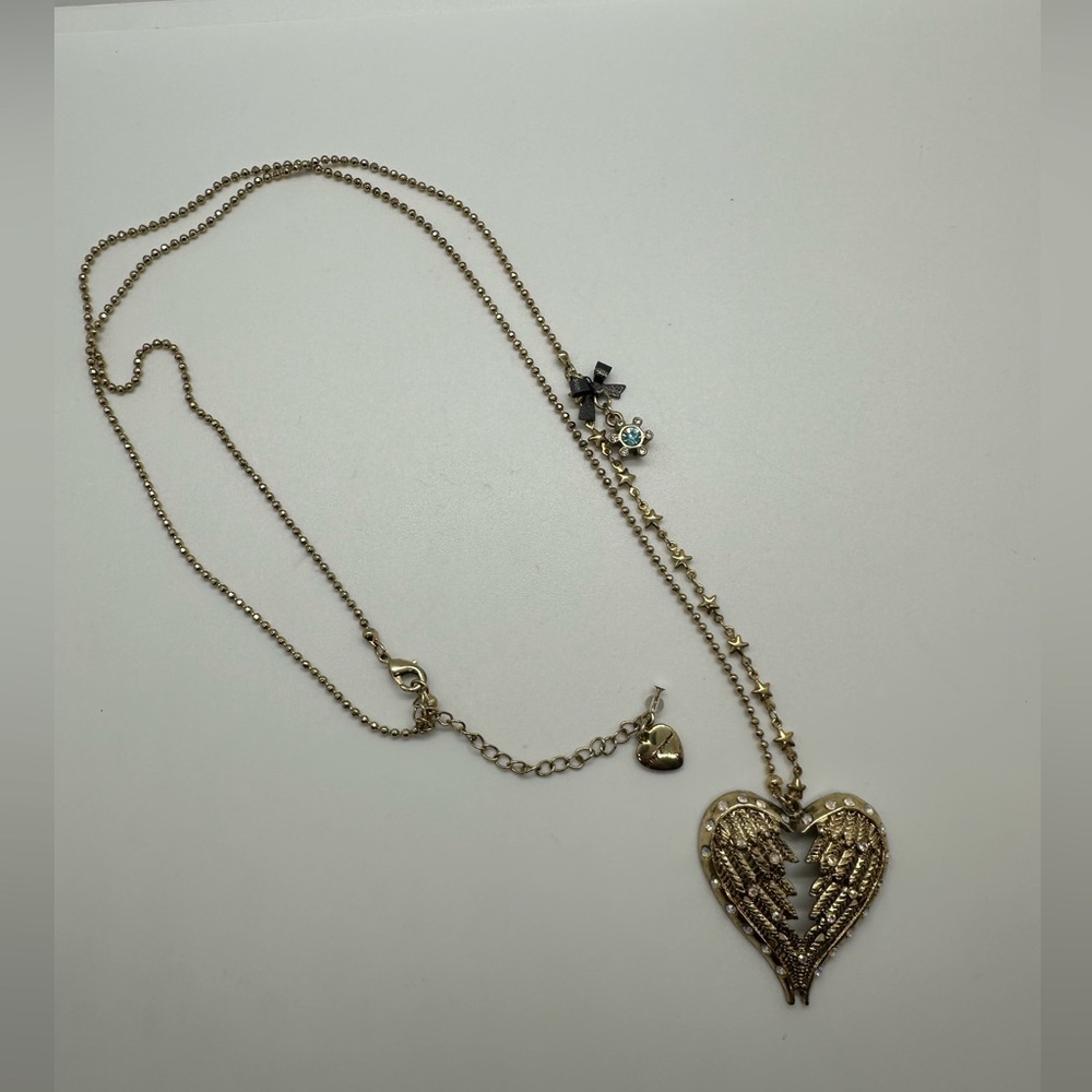 Betsy Johnson Heart Angel Wing Long Necklace